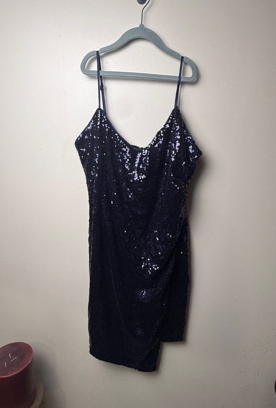 Lulus Navy Blue Disco Nights Sequin Bodycon Mini Dress Size Large Prom Dance NYE